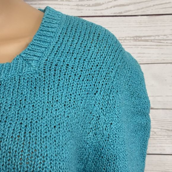 Renee Tener for Jeanne Pierre True Vintage Sweater Large Turquoise 80s Retro - Picture 4 of 12